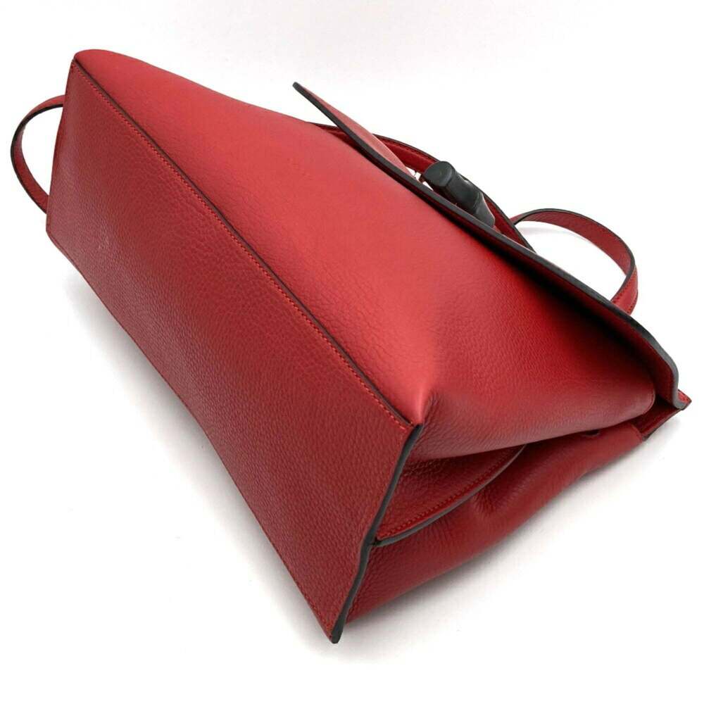 GUCCI Red Leather Bamboo Shoulder Bag - Picture 4 of 8